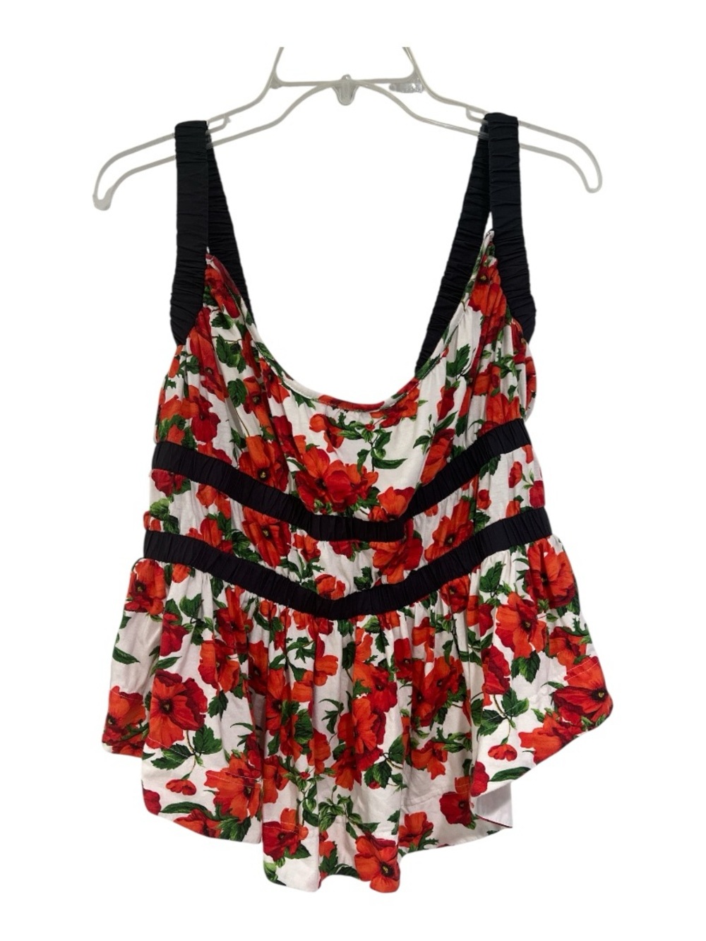 Anthropologie Tank Top with Red Floral Print and Black Trim